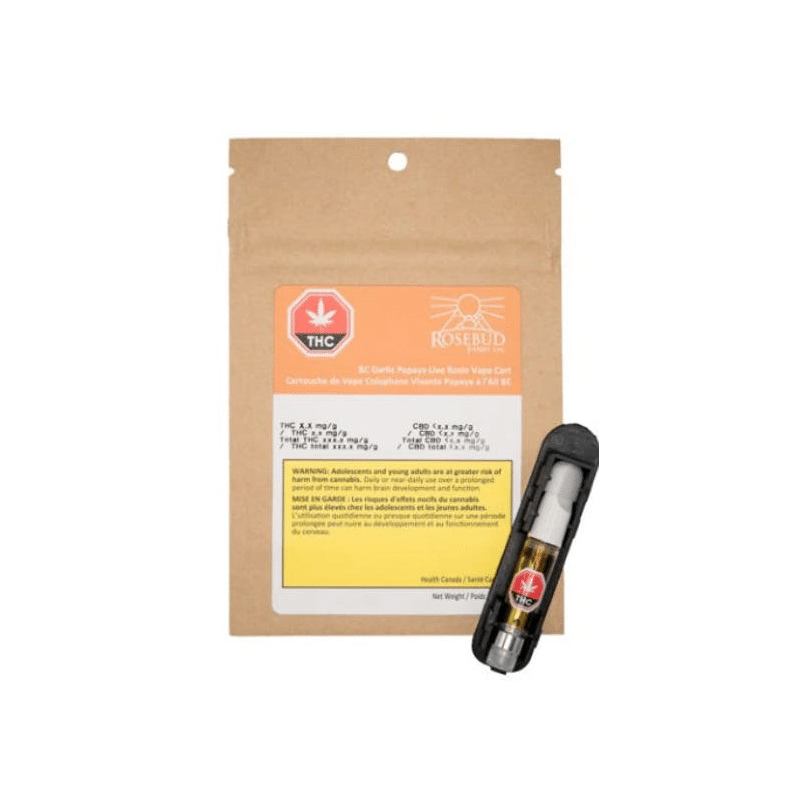 Rosebud Cannabis Farms : BC GARLIC PAPAYA LIVE ROSIN VAPE CARTRIDGE (GMO BOMB) 1 Rosebud Cannabis Farms BC GARLIC PAPAYA LIVE ROSIN VAPE CARTRIDGE (GMO BOMB)