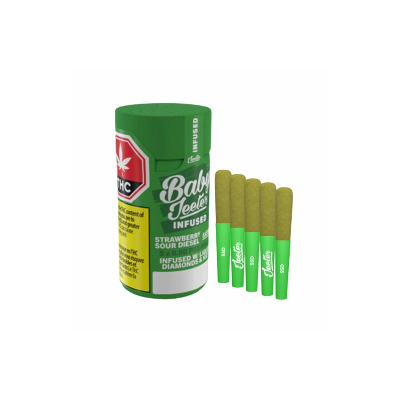 Jeeter : BABY JEETER INFUSED STRAWBERRY SOUR DIESEL PREROLL 4 Jeeter BABY JEETER INFUSED STRAWBERRY SOUR DIESEL PREROLL C