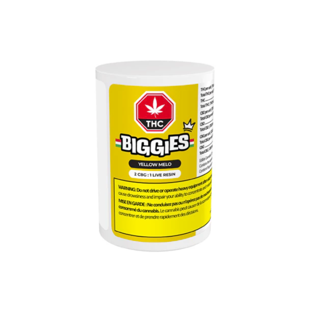 Biggies : YELLOW MELO 2:1 CBG:LIVE RESIN GUMMIES (GELATO #33 (ICE CREAM CAKE X GELATO #33)) 2 Biggies : YELLOW MELO 2:1 CBG:LIVE RESIN GUMMIES (GELATO #33 (ICE CREAM CAKE X GELATO #33)) - Image 2