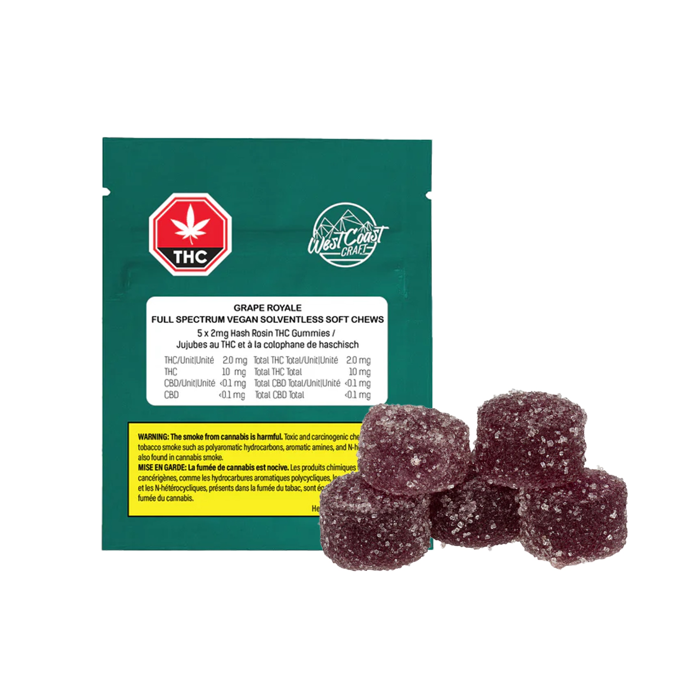 West Coast Craft : Grape Royale Full Spectrum Solventless Vegan Soft Chews - 5 x 2mg 1 West Coast Craft : Grape Royale Full Spectrum Solventless Vegan Soft Chews - 5 x 2mg