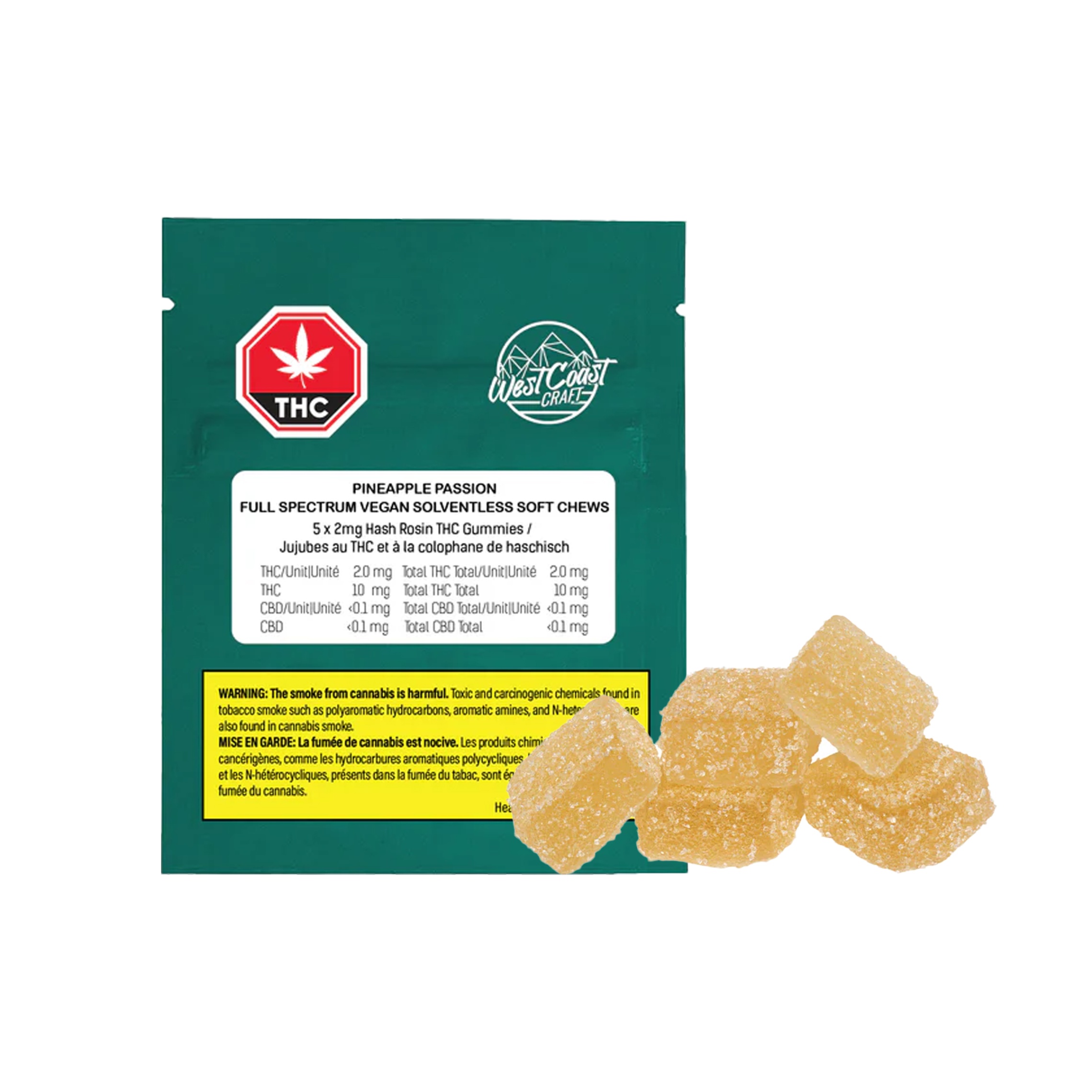 West Coast Craft : Pineapple Passion Full Spectrum Solventless Vegan Soft Chews - 5 x 2mg 1 West Coast Craft : Pineapple Passion Full Spectrum Solventless Vegan Soft Chews - 5 x 2mg