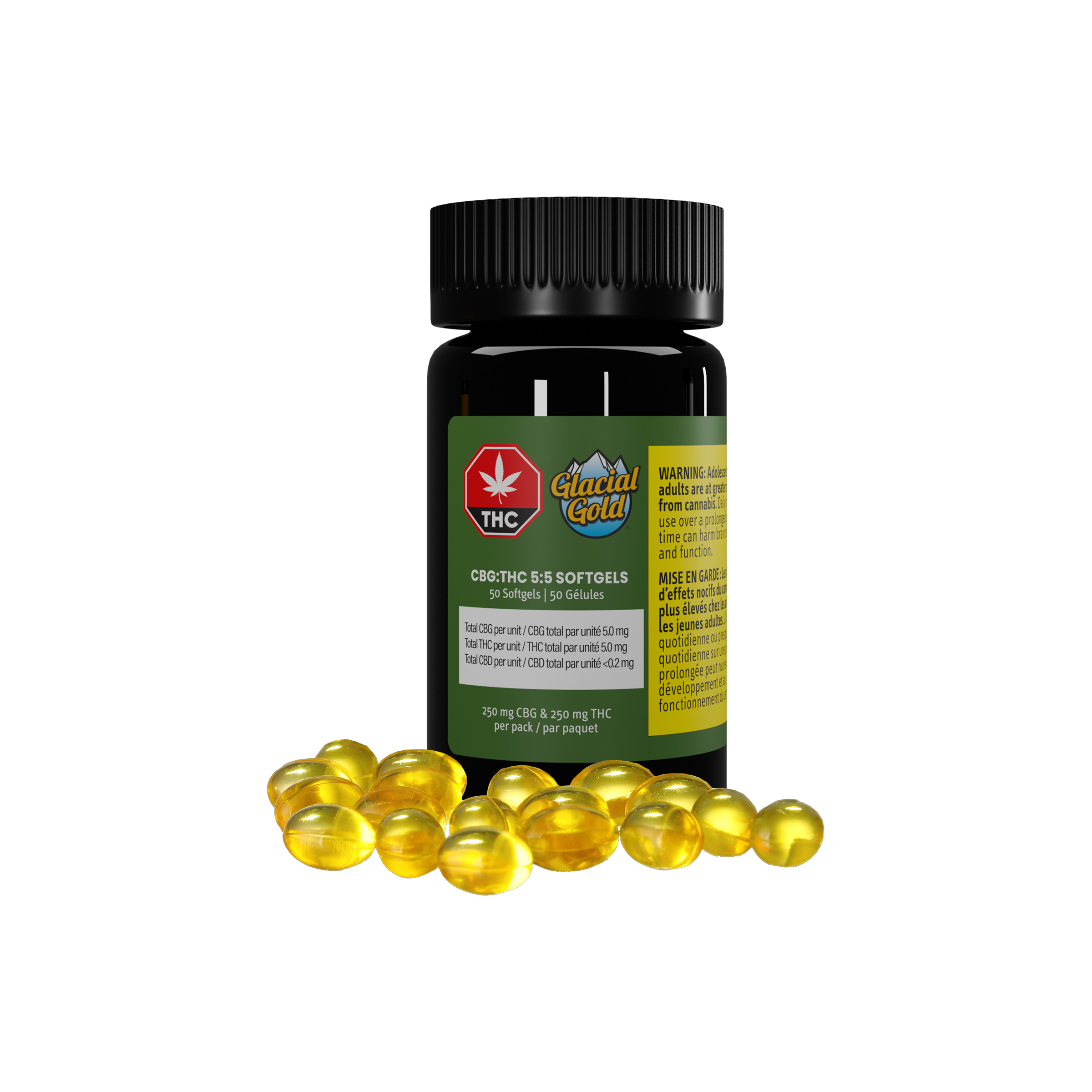 Glacial Gold : CBG:THC 5:5 SOFTGELS 50-PACK 1 Glacial Gold : CBG:THC 5:5 SOFTGELS 50-PACK