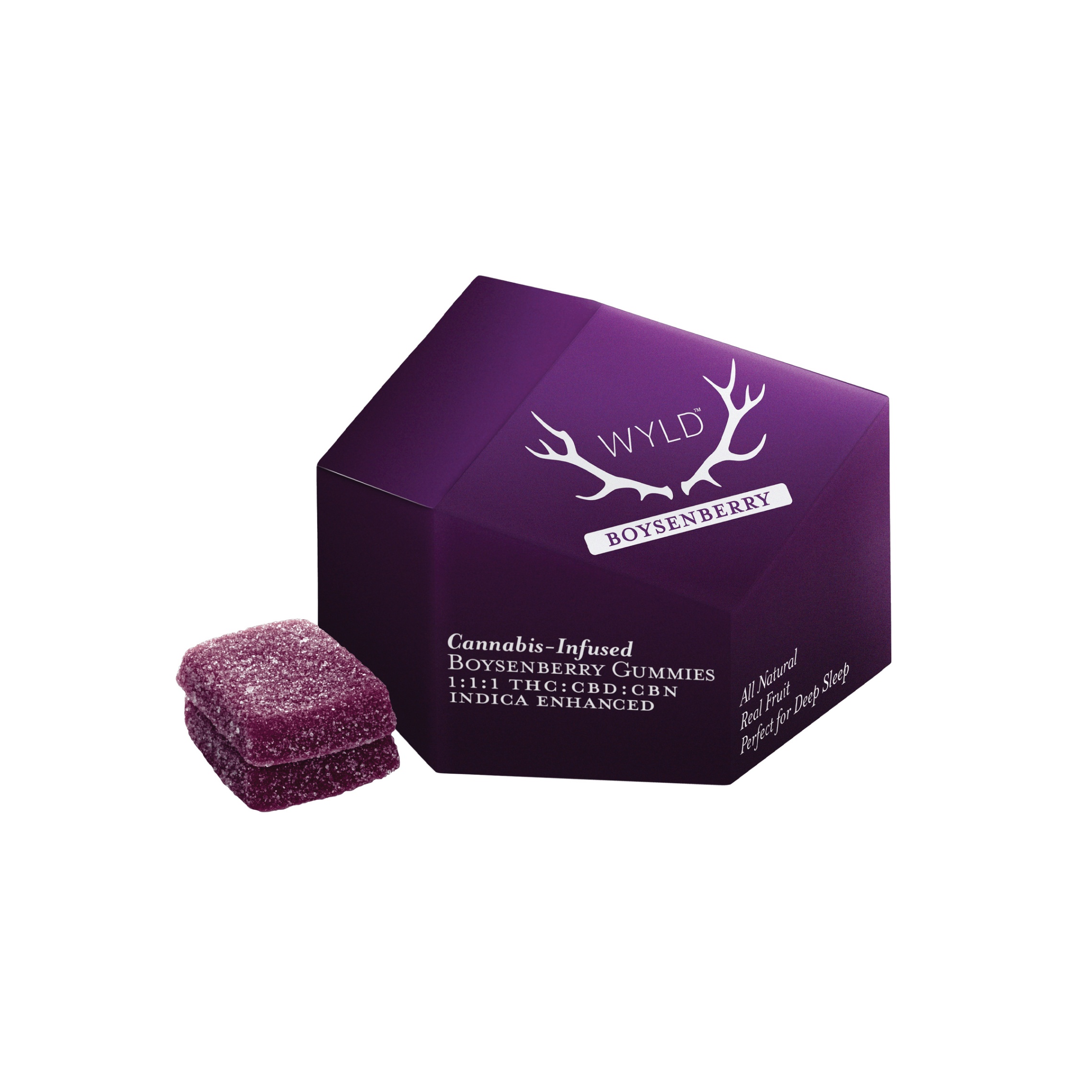 Wyld : REAL FRUIT BOYSENBERRY THC:CBD:CBN INDICA GUMMIES - 10 PACK 1 Wyld : REAL FRUIT BOYSENBERRY THC:CBD:CBN INDICA GUMMIES - 10 PACK