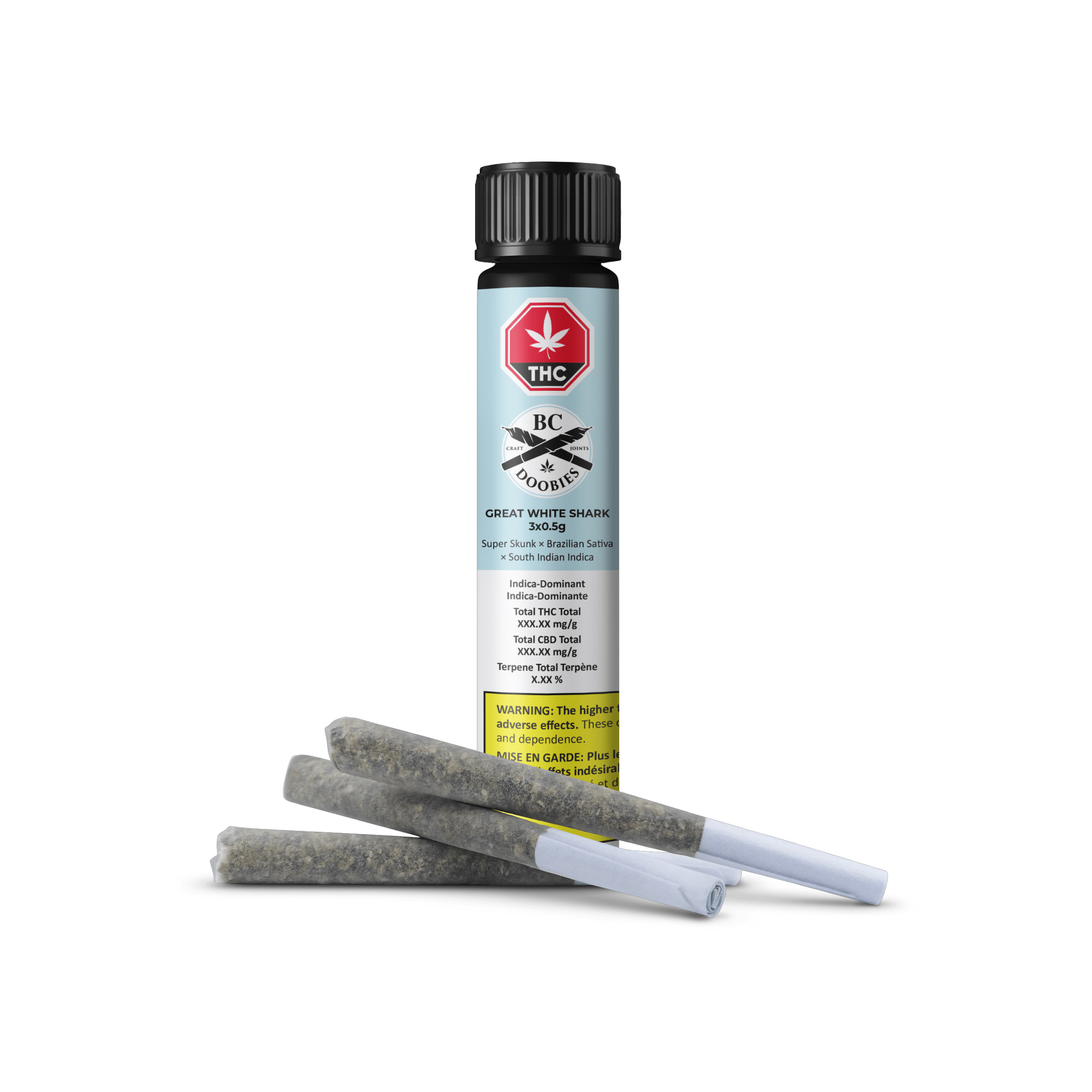 BC Doobies : GREAT WHITE SHARK PRE-ROLLS - 3 x 0.5g 1 BC Doobies : GREAT WHITE SHARK PRE-ROLLS - 3 x 0.5g