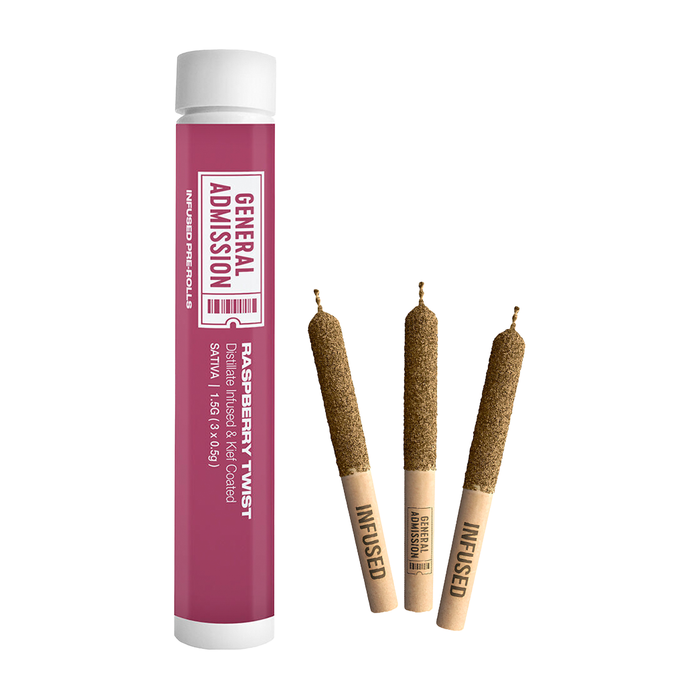 General Admission : RASPBERRY TWIST INFUSED PRE-ROLLS - 3 x 0.5g 1 General Admission : RASPBERRY TWIST INFUSED PRE-ROLLS - 3 x 0.5g