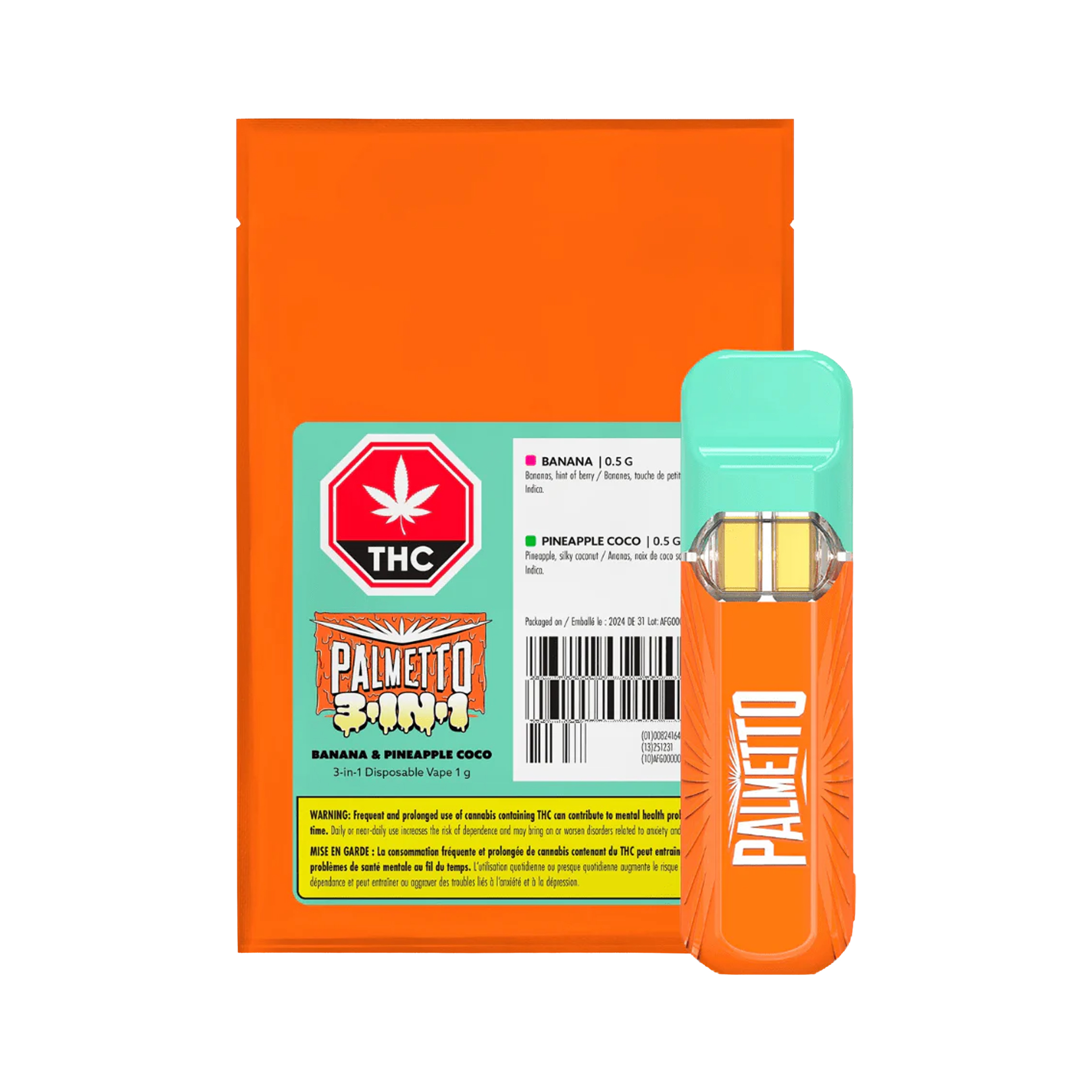Palmetto : BANANA & PINEAPPLE COCO 3-IN-1 DISPOSABLE PEN - 1g 1 Palmetto : BANANA & PINEAPPLE COCO 3-IN-1 DISPOSABLE PEN - 1g