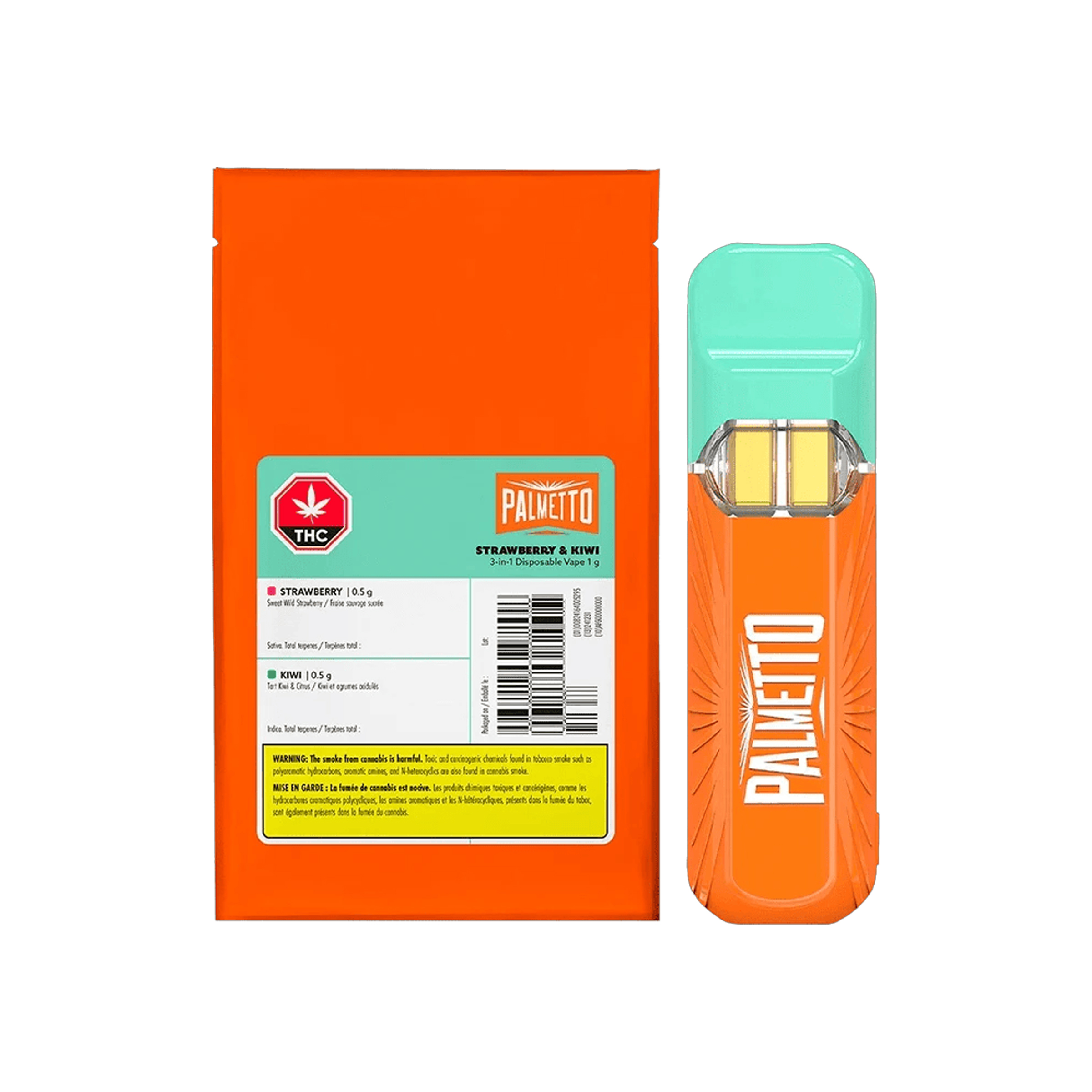 Palmetto : STRAWBERRY & KIWI 3-IN-1 DISPOSABLE VAPE - 1g 1 Palmetto : STRAWBERRY & KIWI 3-IN-1 DISPOSABLE VAPE - 1g