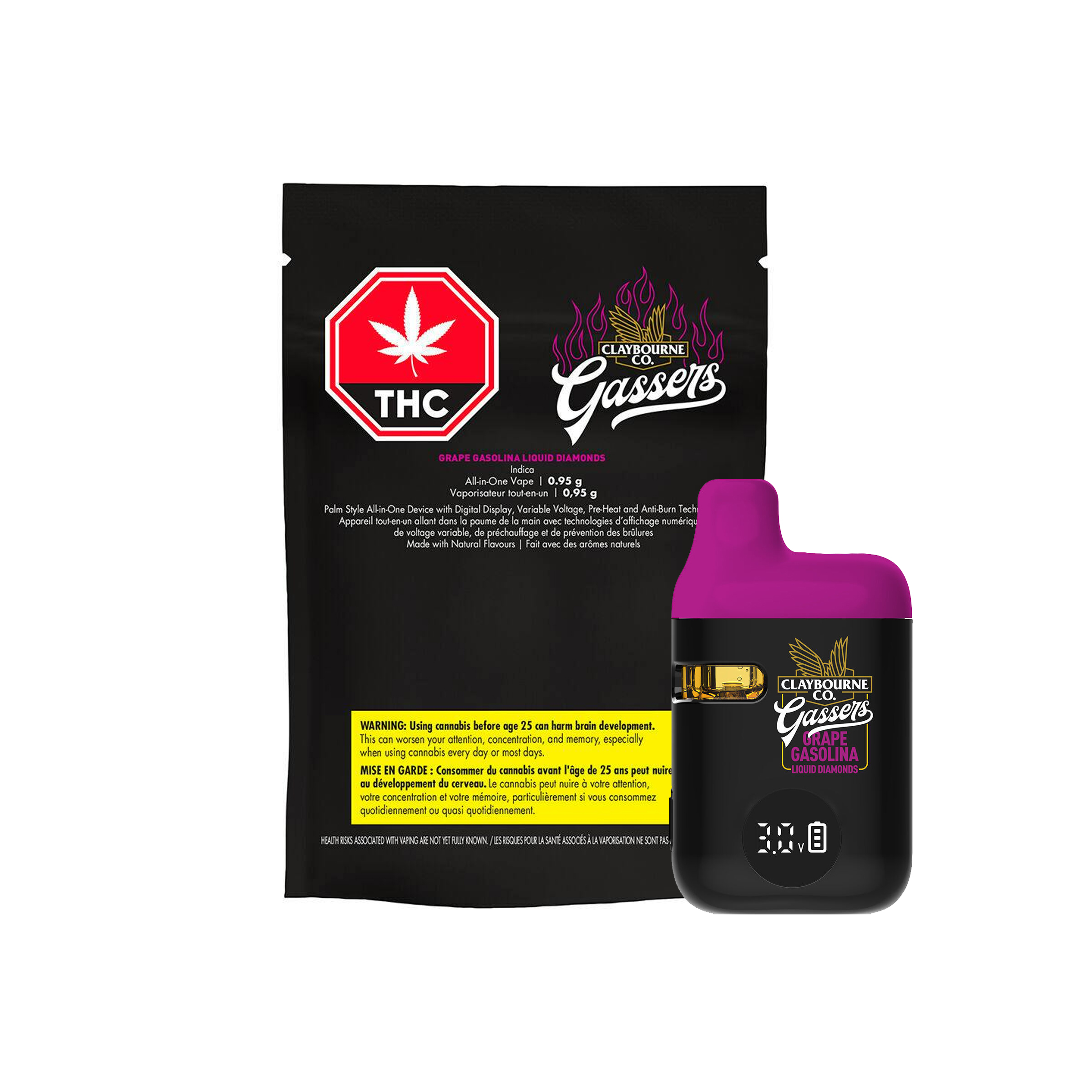 Claybourne : GASSERS GRAPE GASOLINA LIQUID DIAMONDS AIO VAPE - 0.95g 1 Claybourne : GASSERS GRAPE GASOLINA LIQUID DIAMONDS AIO VAPE - 0.95g