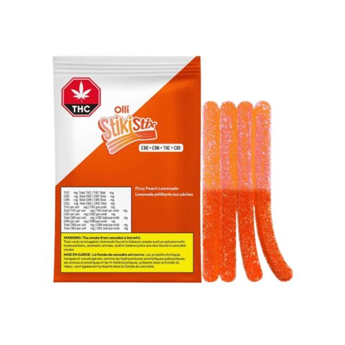 Olli StikiStix : SOUR FIZZY PEACH LEMONADE CBG:CBN:THC:CBD CHEWS