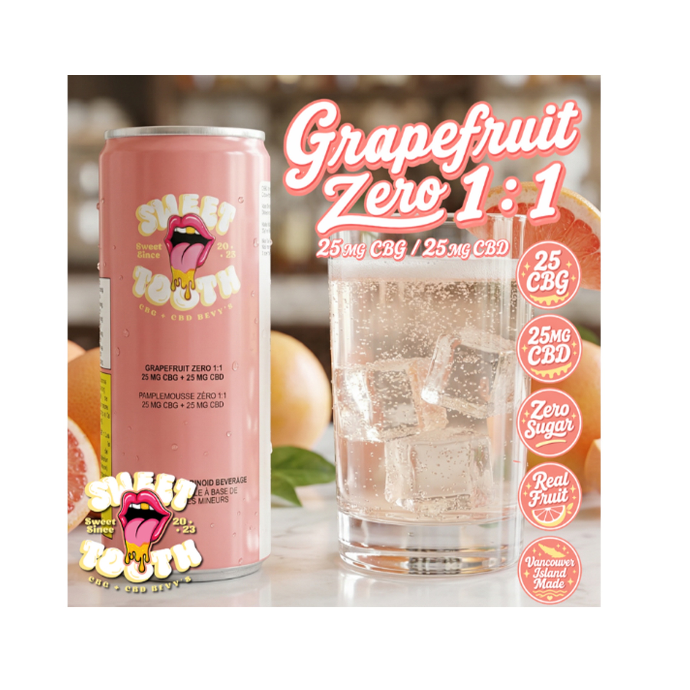Sweet Tooth Zero : GRAPEFRUIT ZERO 25 CBG 25 CBD 1 Sweet Tooth Zero : GRAPEFRUIT ZERO 25 CBG 25 CBD